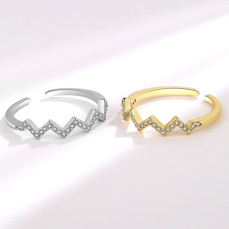 Anel Aberto Feminino em Prata  – Design Estilo Batimento Cardíaco