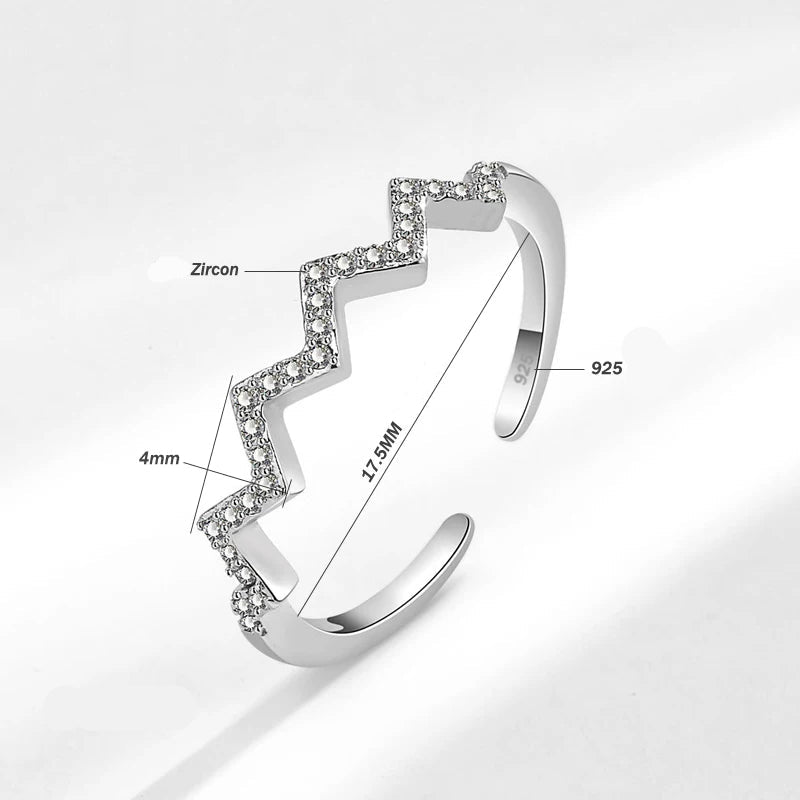 Anel Aberto Feminino em Prata  – Design Estilo Batimento Cardíaco