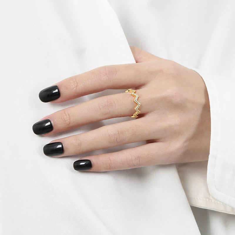 Anel Aberto Feminino em Prata  – Design Estilo Batimento Cardíaco