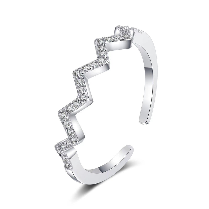Anel Aberto Feminino em Prata  – Design Estilo Batimento Cardíaco