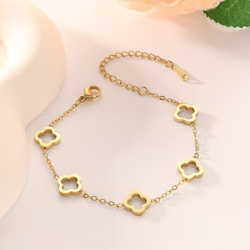 Pulseira Trevo da Sorte – Aço Titânio Banhado a Ouro 18K
