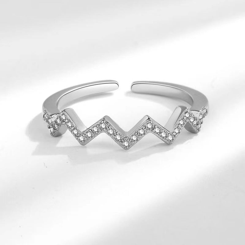 Anel Aberto Feminino em Prata  – Design Estilo Batimento Cardíaco
