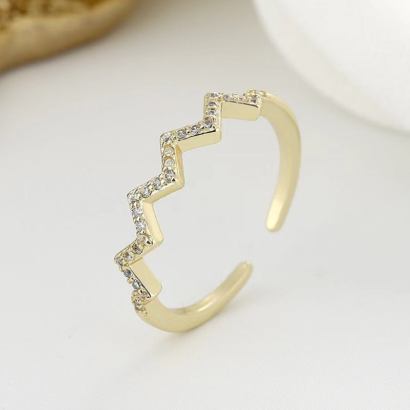 Anel Aberto Feminino em Prata  – Design Estilo Batimento Cardíaco