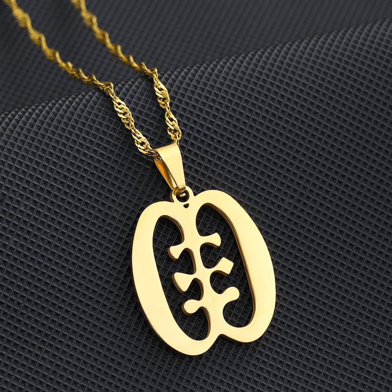 Colar Pingente Africano Adinkra – Símbolos Tradicionais em Aço Inox Dourado ou Prata