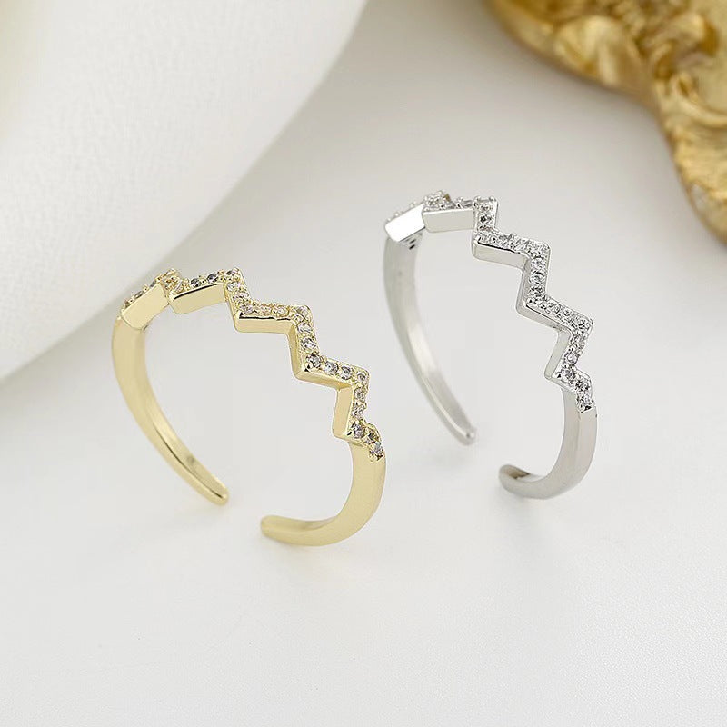 Anel Aberto Feminino em Prata  – Design Estilo Batimento Cardíaco