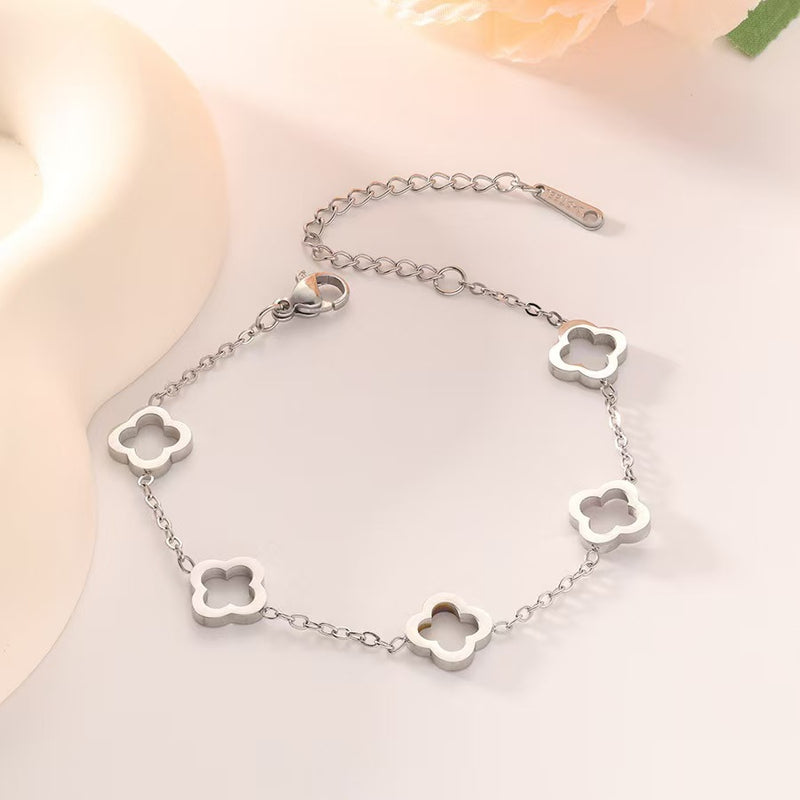 Pulseira Trevo da Sorte – Aço Titânio Banhado a Ouro 18K