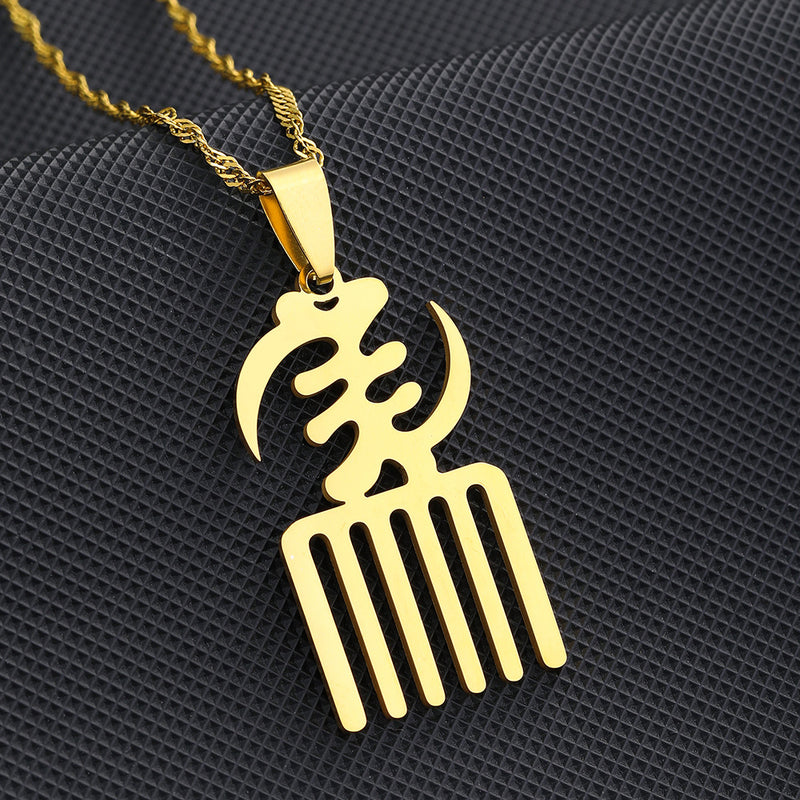 Colar Pingente Africano Adinkra – Símbolos Tradicionais em Aço Inox Dourado ou Prata
