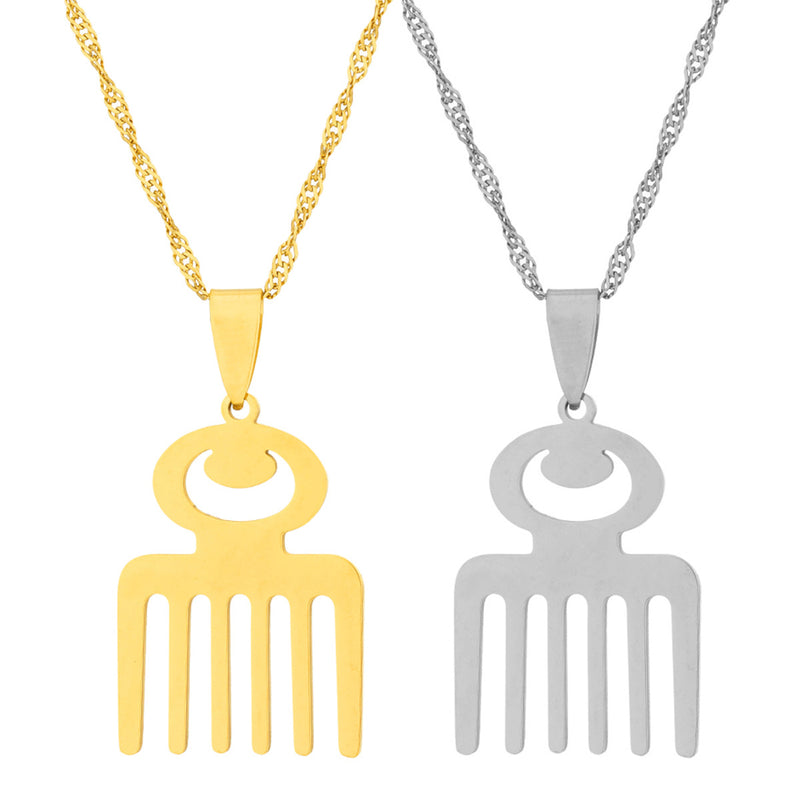 Colar Pingente Africano Adinkra – Símbolos Tradicionais em Aço Inox Dourado ou Prata