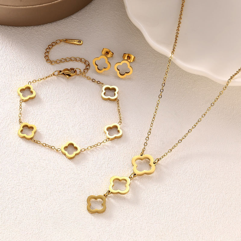 Pulseira Trevo da Sorte – Aço Titânio Banhado a Ouro 18K